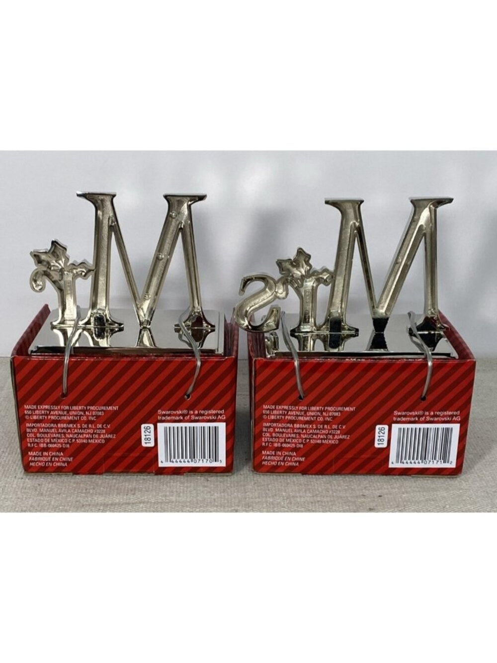 Mr.& Mrs. Stocking Holder Silver Tone w/ Swarovski Crystal Accents Harvey Lewis - Picture 3 of 5
